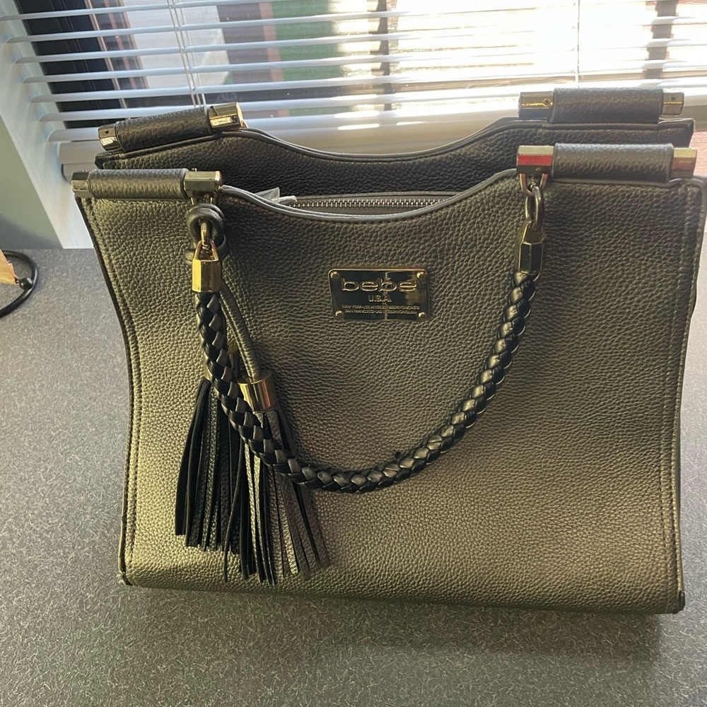 Bebe Silver and Gold Tote with Chain Detail 12 x 10 x 4 inches